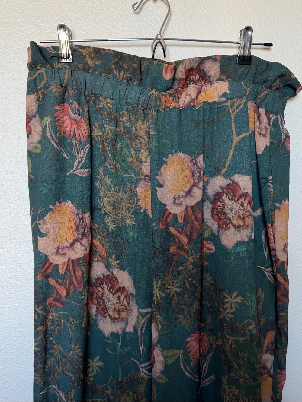 Haute Hippie Teal Floral Maxi Skirt with Pink & Yellow Blooms